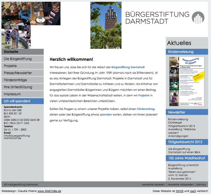Startseite der neu gestalteten Website