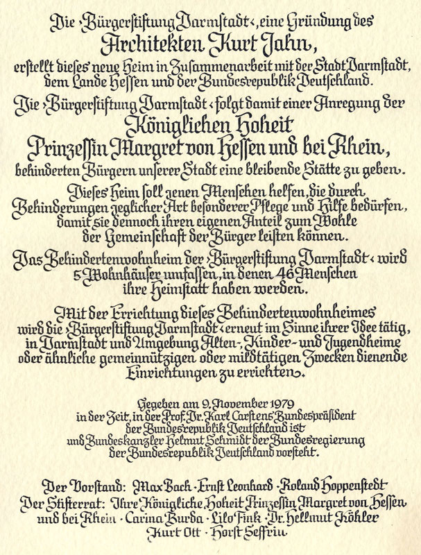 Urkunde zum Bau der Kurt-Jahn-Anlage