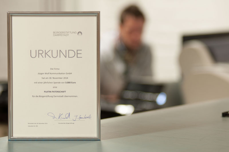 Patenurkunde Jürgen Wolf Kommunikation